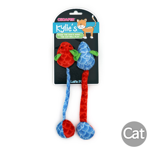 (땡처리세일 70%) 촘퍼 댕클러 쥐돌이 놀이세트 바스락꼬리 고양이장난감 (레드+블루) 24cm x 6.5cm