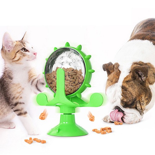 [퀸펫]고양이 회전사료주는 풍차 장난감(그린)