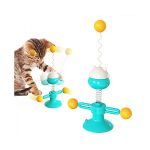 [티티펫] 고양이 흡착식 회전놀이 스프링 장난감 (블루)