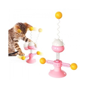 [티티펫] 고양이 흡착식 회전놀이 스프링 장난감 (핑크)