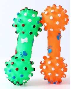 (1+2 땡처리세일) 아령모양 삑삑이 이갈이 강아지 장난감 3개묶음 중소형견용 색상랜덤 (길이13cm x 폭5cm)