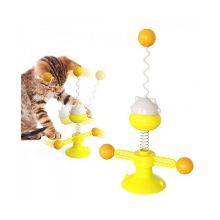 [티티펫] 고양이 흡착식 회전놀이 스프링 장난감 (옐로우)